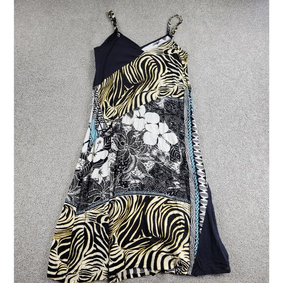 VTG Jams World Voile Zabiscus Dress Womens L Black White Rare Print Side Slit - Picture 5 of 14